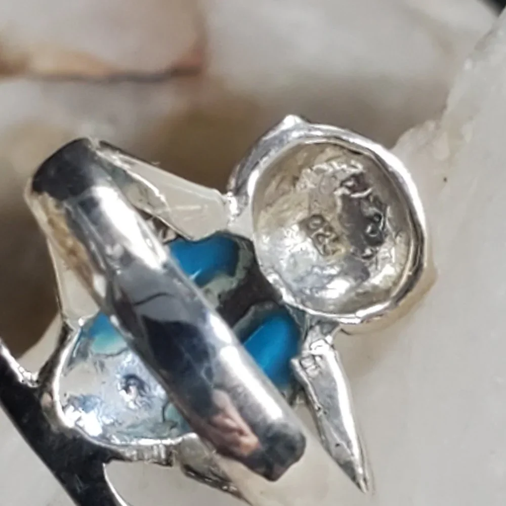 Sterling Silver 925 Ring Turquoise Stone Owl Jewelry Bird Designer Jewelry